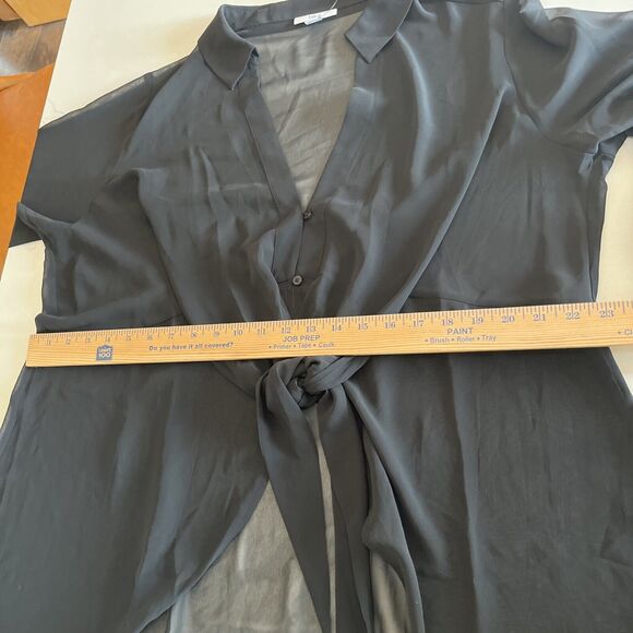 Bar III Plus Front Tie Button Blouse Women's 2X Black V-Neck Long Sleeve Top NWT - Picture 5 of 11